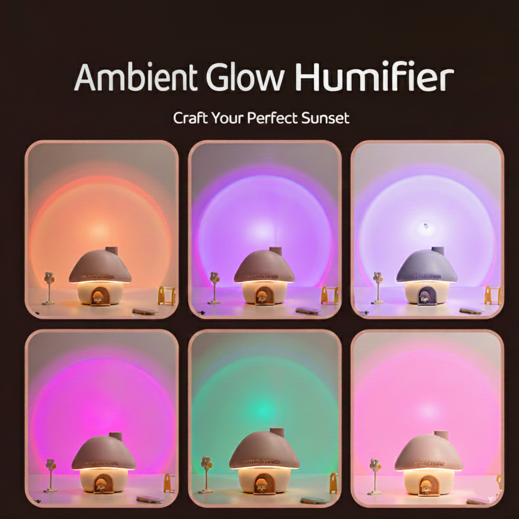 Mushroom House LED Humidifier & Aroma Diffuser – 7-Color Ambient Light